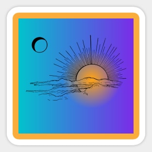 Teal Moon Purple Sun Sticker